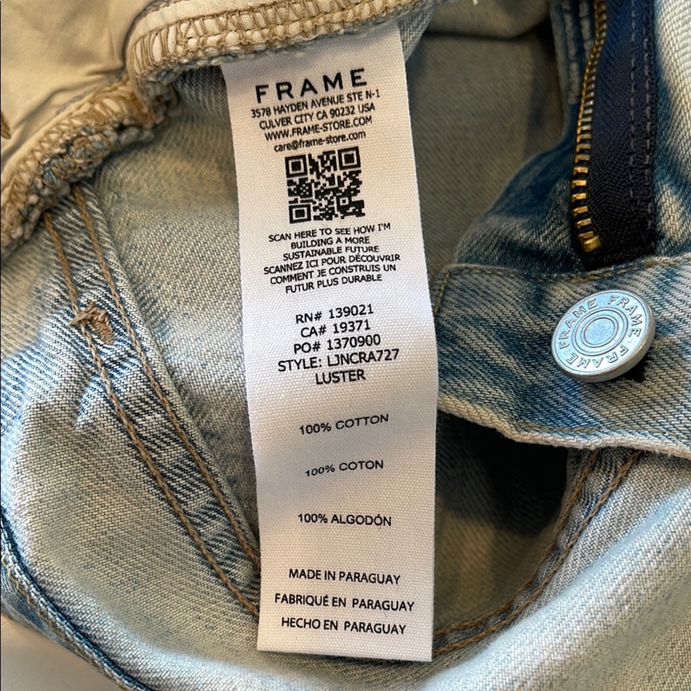 FRAME Le Jane Crop High Rise Straight Luster Light Blue Denim Jeans Size 32 NEW - Picture 9 of 16